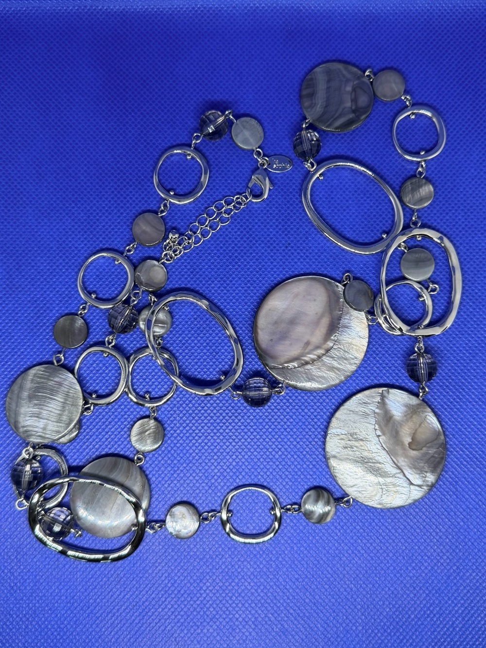 Lia Sophia Silver-Tone Gray Shell Disc Layered Necklace